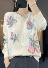 Load image into Gallery viewer, Floral White O Neck Button Cotton Knit Coat Spring