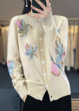 Load image into Gallery viewer, Floral White O Neck Button Cotton Knit Coat Spring