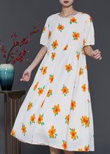 Load image into Gallery viewer, French Apricot Floral Print Cotton Holiday Dress Summer