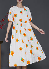 Load image into Gallery viewer, French Apricot Floral Print Cotton Holiday Dress Summer