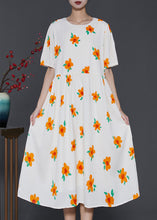 Load image into Gallery viewer, French Apricot Floral Print Cotton Holiday Dress Summer