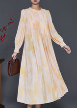 Load image into Gallery viewer, French Apricot Floral Wrinkled Chiffon Dresses Spring