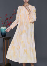 Load image into Gallery viewer, French Apricot Floral Wrinkled Chiffon Dresses Spring