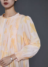 Load image into Gallery viewer, French Apricot Floral Wrinkled Chiffon Dresses Spring