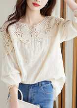 Load image into Gallery viewer, French Apricot Hollow Out Lace Patchwork Cotton Shirts Top Spring