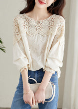 Load image into Gallery viewer, French Apricot Hollow Out Lace Patchwork Cotton Shirts Top Spring