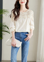 Load image into Gallery viewer, French Apricot Hollow Out Lace Patchwork Cotton Shirts Top Spring