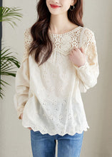 Load image into Gallery viewer, French Apricot Hollow Out Lace Patchwork Cotton Shirts Top Spring