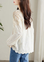 Load image into Gallery viewer, French Apricot Hollow Out Lace Patchwork Cotton Shirts Top Spring