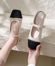 Load image into Gallery viewer, French Apricot Square Toe Nail Bead Flats Slide Sandals