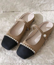 Load image into Gallery viewer, French Apricot Square Toe Nail Bead Flats Slide Sandals