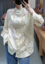 Load image into Gallery viewer, French Apricot Stand Collar Print Silk Blouses Spring