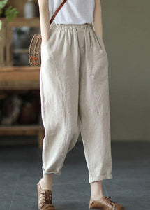 French Black Geometry Elastic Waist Harem Summer Pants Linen