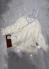 Load image into Gallery viewer, French Beige Embroidered Zircon Lace Patchwork Blouses Spring