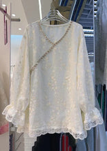 Load image into Gallery viewer, French Beige Embroidered Zircon Lace Patchwork Blouses Spring