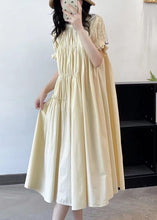 Load image into Gallery viewer, French Beige Ruffled Asymmetrical Patchwork Cotton Long Dresses Summer