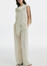 Load image into Gallery viewer, French Beige Silk Linen Top And Wide Leg Pants Two Pieces Set Sleeveless