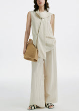 Load image into Gallery viewer, French Beige Silk Linen Top And Wide Leg Pants Two Pieces Set Sleeveless