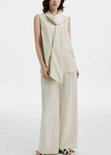 Load image into Gallery viewer, French Beige Silk Linen Top And Wide Leg Pants Two Pieces Set Sleeveless