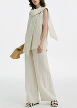 Load image into Gallery viewer, French Beige Silk Linen Top And Wide Leg Pants Two Pieces Set Sleeveless