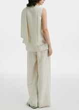 Load image into Gallery viewer, French Beige Silk Linen Top And Wide Leg Pants Two Pieces Set Sleeveless