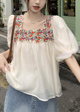 Load image into Gallery viewer, French Beige Square Collar Embroidered Shirts Puff Sleeve