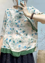 Load image into Gallery viewer, French Beige Stand Collar Button Print Linen Shirt Half Sleeve