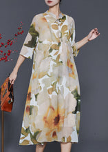 Load image into Gallery viewer, French Beige Stand Collar Print Chiffon Dress Summer