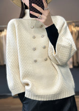 Load image into Gallery viewer, French Beige Turtleneck Button Patchwork Sweaters Bracelet Sleeve