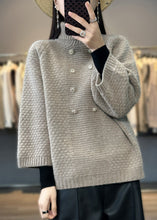 Load image into Gallery viewer, French Beige Turtleneck Button Patchwork Sweaters Bracelet Sleeve