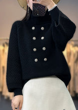 Load image into Gallery viewer, French Beige Turtleneck Button Patchwork Sweaters Bracelet Sleeve