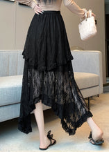 Load image into Gallery viewer, French Black Asymmetrical Patchwork Lace Skirts Summer