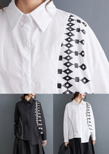 Load image into Gallery viewer, French Black Asymmetrical Print Patchwork Cotton Shirts Fall