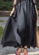 Load image into Gallery viewer, French Black Button Patchwork Silk Maxi Dresses Fall