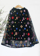 Load image into Gallery viewer, French Black Embroidered Elastic Waist Tulle Skirt Summer