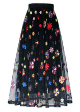 Load image into Gallery viewer, French Black Embroidered Elastic Waist Tulle Skirt Summer