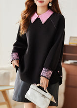 Load image into Gallery viewer, French Black Embroidered Patchwork Cotton Sweatshirts Spring