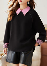 Load image into Gallery viewer, French Black Embroidered Patchwork Cotton Sweatshirts Spring