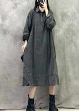 Load image into Gallery viewer, French Black Grey Peter Pan Collar Patchwork Denim Long Dresses Spring