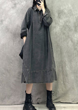 Load image into Gallery viewer, French Black Grey Peter Pan Collar Patchwork Denim Long Dresses Spring