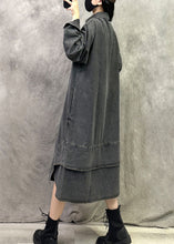 Load image into Gallery viewer, French Black Grey Peter Pan Collar Patchwork Denim Long Dresses Spring