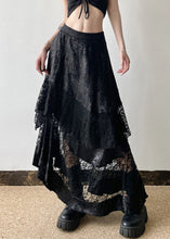 Load image into Gallery viewer, French Black High Waist Patchwork Lace Skirts Summer