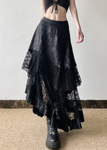 Load image into Gallery viewer, French Black High Waist Patchwork Lace Skirts Summer