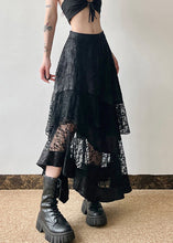 Load image into Gallery viewer, French Black High Waist Patchwork Lace Skirts Summer