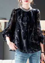 Load image into Gallery viewer, French Black Nail Bead Silk Velour Top Long Sleeve