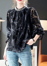 Load image into Gallery viewer, French Black Nail Bead Silk Velour Top Long Sleeve