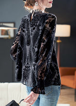 Load image into Gallery viewer, French Black Nail Bead Silk Velour Top Long Sleeve