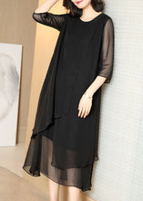 Load image into Gallery viewer, French Black O-Neck Asymmetrical Patchwork Chiffon Dress Summer