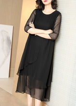 Load image into Gallery viewer, French Black O-Neck Asymmetrical Patchwork Chiffon Dress Summer