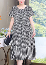 Load image into Gallery viewer, French Black O-Neck Plaid Patchwork Maxi Dresses Summer